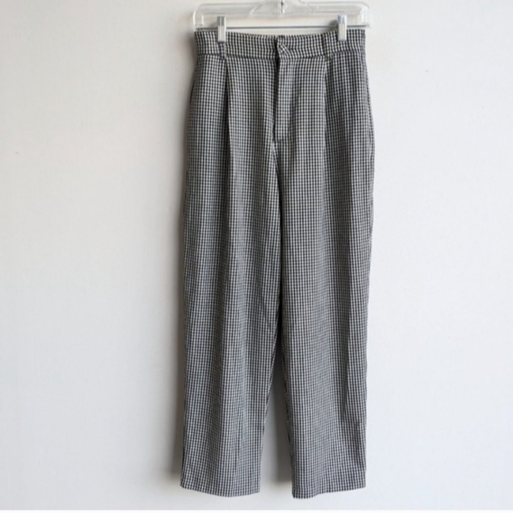 Zara Black and White High-rise Houndstooth Crop Pants